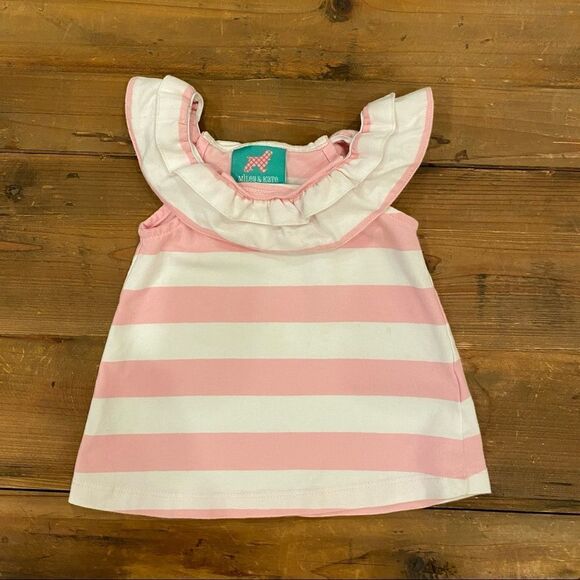 Miley & Kate Tank Top Pink White Striped Ruffle Neck Shirt Infant Size 12M - Picture 7 of 11
